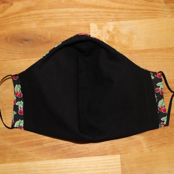 Cherries Black Dots Handmade Cotton Face Mask - Picture 3 of 3